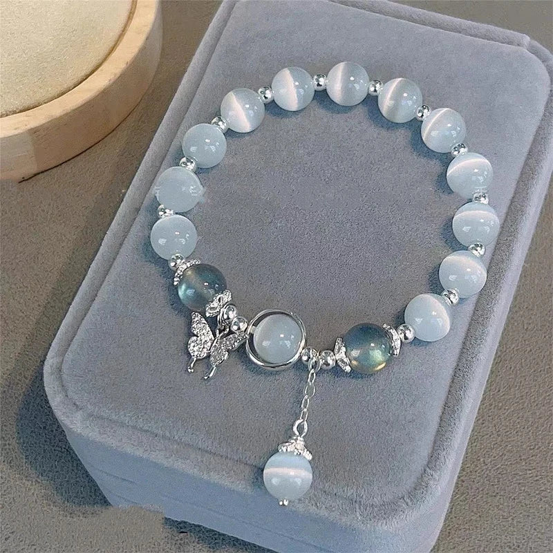 Crystal Butterfly Pendant Bracelet | Colorful Glass Bead Jewelry for Women