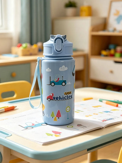 Cartoon Printed Straw Cup | BPA Free 500ml Plastic Water Bottle for Kids