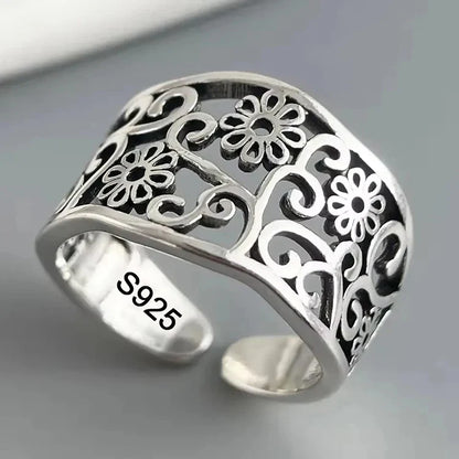 VENTFILLE 925 Sterling Silver Flower Ring | Hollow Out Retro Jewelry for Women