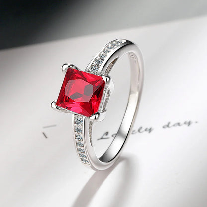 2.2ct Created Red Ruby 925 Sterling Silver Solitaire Engagement Ring | Cushion Cut Gemstone Wedding Gift