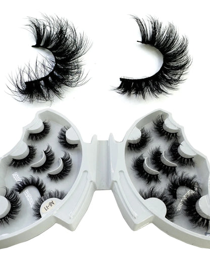 5-8 Pairs Natural Russian Striped Mink Lashes | 3D Volume Wavy False Eyelash Extensions
