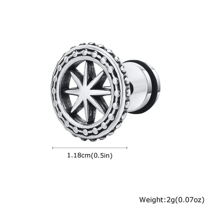 Vintage Men's Compass Stud Earrings | Stainless Steel Eight-Pointed Star Fashion Jewelry