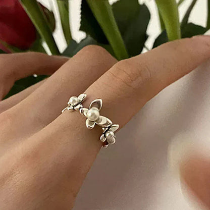 PANJBJ Real 925 Sterling Silver Retro Round Ring | Vintage Fine Jewelry for Women