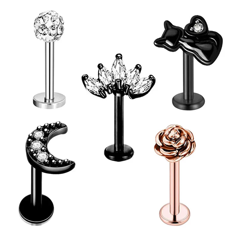 5pcs Mixed Heart Tragus Stud Earring Set | Cartilage Helix Lip Piercing Jewelry