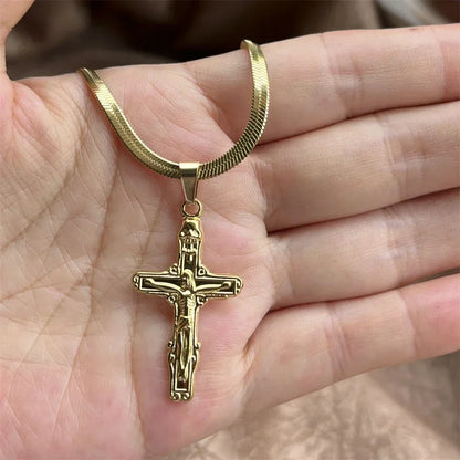 Stainless Steel Jesus Cross Necklace | Christian Pendant Jewelry for Men and Women