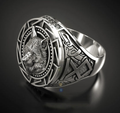 925 Sterling Silver Wolf Head Ring | Retro Warrior Design