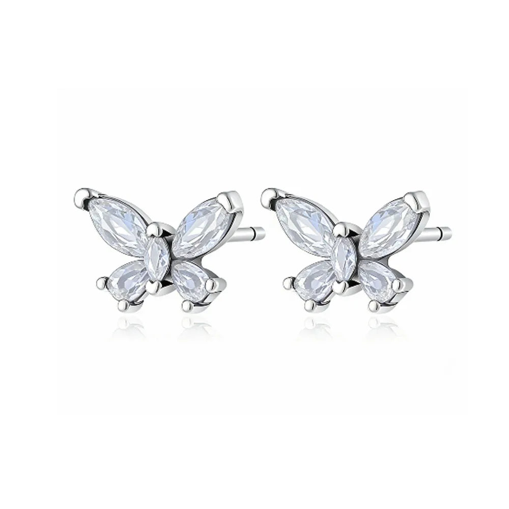 925 Silver Heart and Butterfly Stud Earrings | Elegant Fine Jewelry Gift for Women