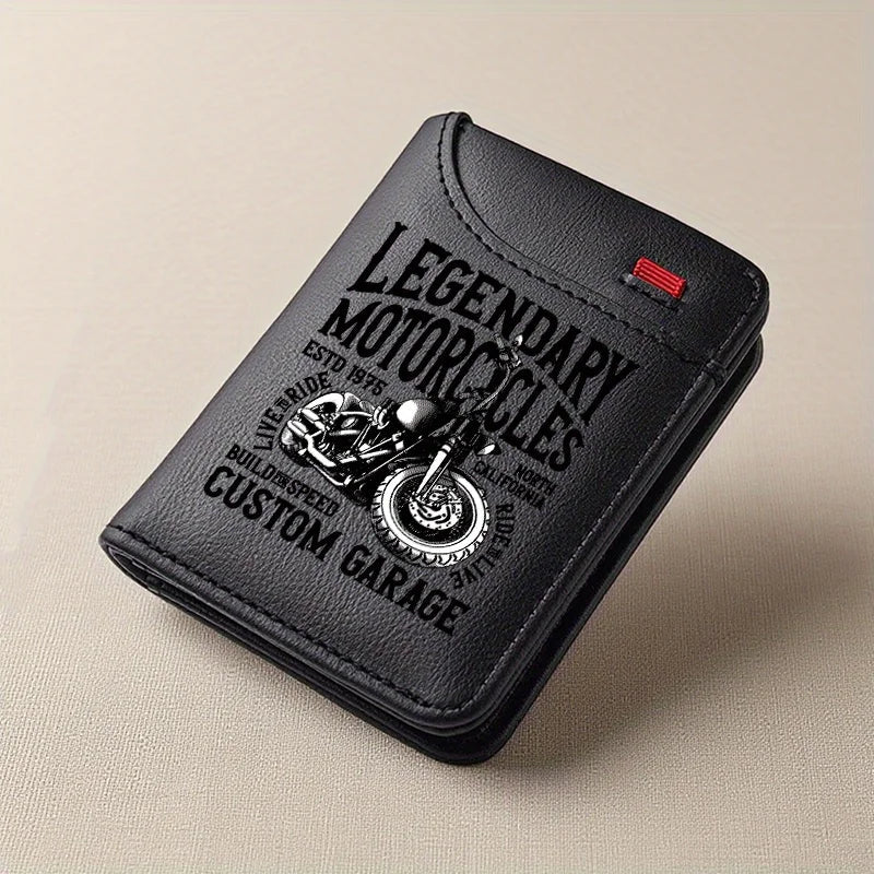 Men's Retro Faux Leather Wallet | Vintage Motorcycle Style Slim Business Card Holder