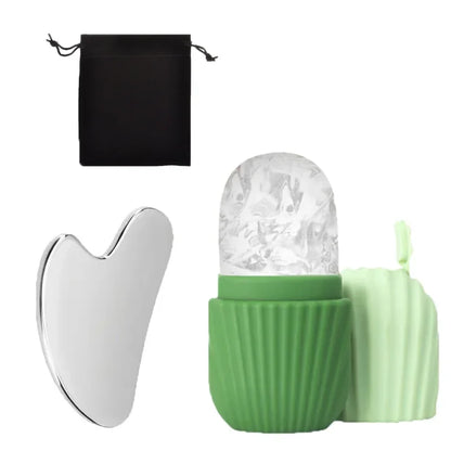 Ice Face Roller and Gua Sha Set | Stainless Steel Facial Massage Tools