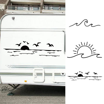 Sunset Over Ocean Scene RV Camper Decal | Beach Sunset Vinyl Sticker for Car Window Laptop Decor