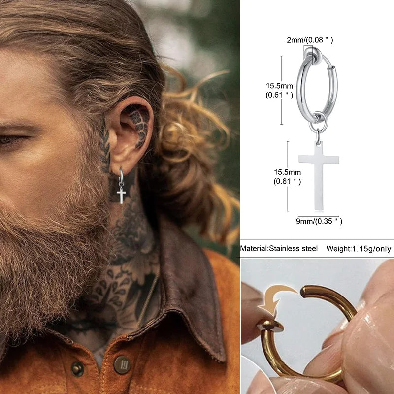 Stainless Steel Cross Earrings for Men | Religious Stud Earrings