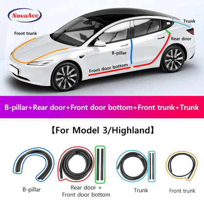 NovaAcc Noise Reduction Sealing Strip For Tesla Model Y 3 Front Rear Door Instrument Panel Trunk Waterproof Dustproof Rubber