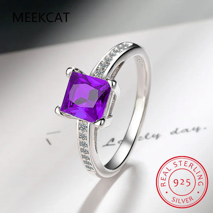 Princess Cut Moissanite Engagement Ring | 925 Sterling Silver Bridal Set