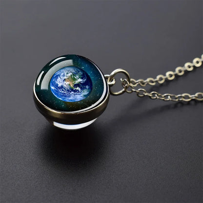 Solar System Glass Ball Pendant Necklace | Astronomy Galaxy Jewelry