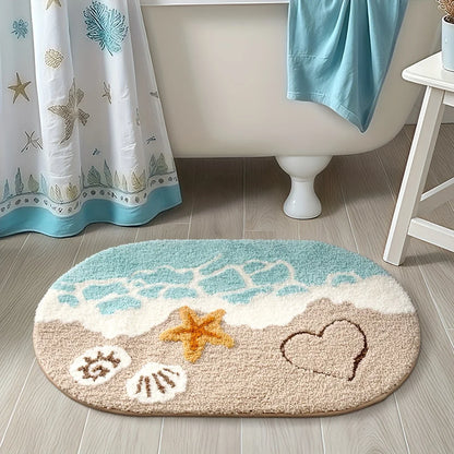 VIKAMA Summer Wave Beach Carpet Bathroom Absorbent Mat Bathtub Foot Mat Easy To Clean Waterproof Carpet Bathroom Mat Decoration