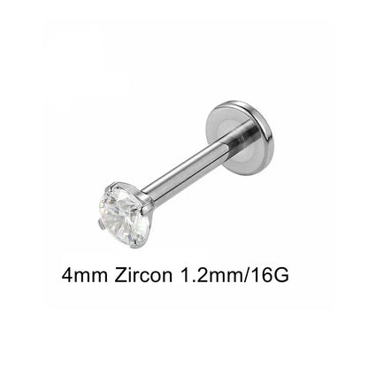 16G 18G Titanium Labret Stud Nose Ring | Zircon Internally Threaded Body Jewelry for Tragus and Helix