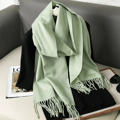 62-Color Winter Cashmere Scarf – Warm Tassel Pashmina Wrap for Women