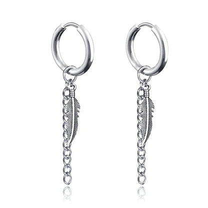 Cross Feather Stud Earrings Set | Unisex Stainless Steel Punk Jewelry