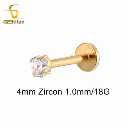 Titanium Labret Stud with Zircon Gem | Internally Threaded Body Jewelry