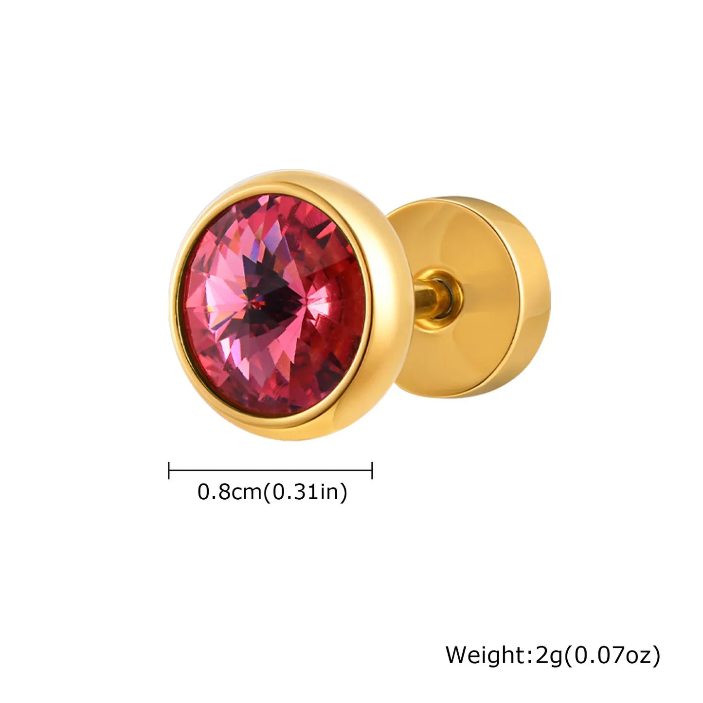 8mm Stainless Steel Screw Back Earrings for Men | Faceted Zircon Studs