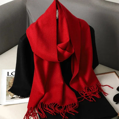 62-Color Winter Cashmere Scarf – Warm Tassel Pashmina Wrap for Women