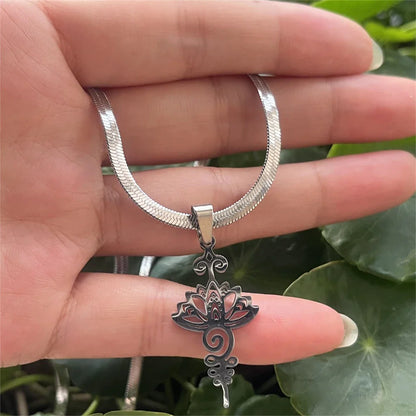 Stainless Steel Unalome Pendant Necklace | Yoga Jewelry with Lotus Flower