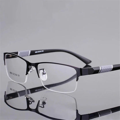 Unisex Half-Frame Reading Glasses - Metal Rectangle Readers for Presbyopia, +1.0 to +3.5 Diopters