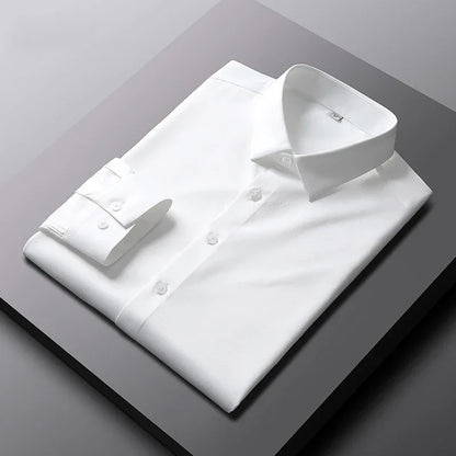 Men's Smart Casual Long Sleeve Button-Down Shirt, Knit Broadcloth Solid