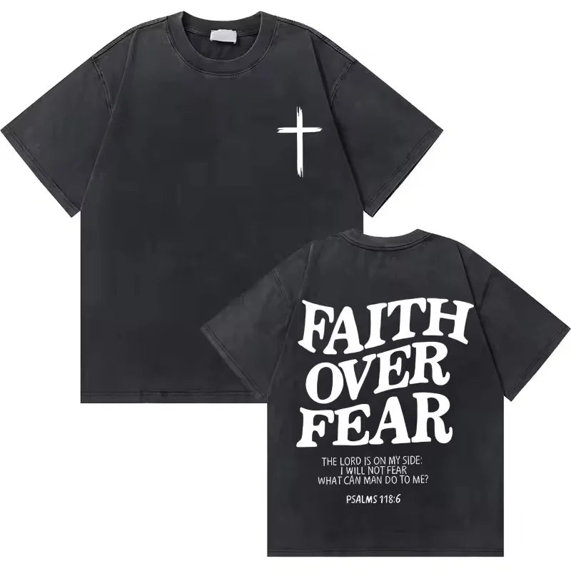 Washed Vintage Jesus Christian Graphic T-Shirt | Casual Oversized Bible Verse Tee