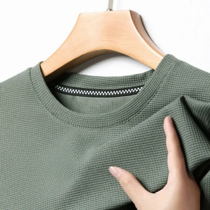 Men's Waffle Knit Short Sleeve Tee - Round Neck Casual Summer T-Shirt