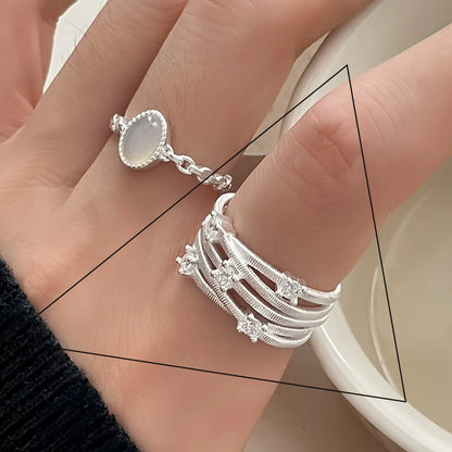 VENTFILLE 925 Sterling Silver Flower Lace Ring | Korean Fashion Adjustable CZ Ring