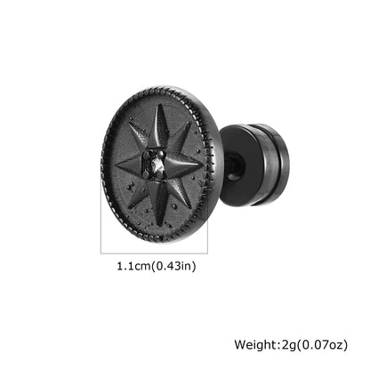 Vintage Men's Compass Stud Earrings | Stainless Steel Eight-Pointed Star Fashion Jewelry