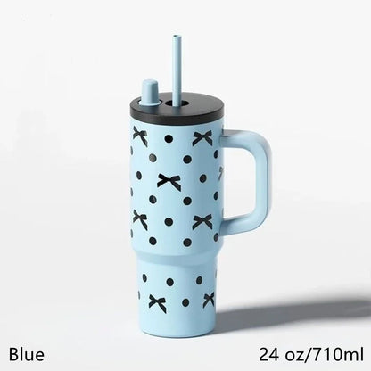 24oz Insulated Travel Mug with Handle and Straw Lid | Stainless Steel Vacuum Cup