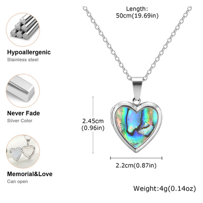 Custom Photo Heart Pendant | Abalone Shell Stainless Steel Necklace
