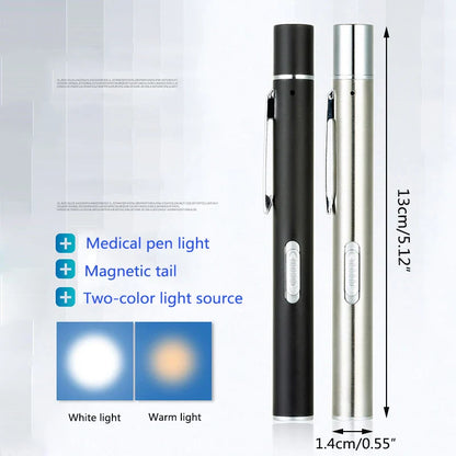Rechargeable LED Medical Pen Light | Dual Color Temperature Stainless Steel Flashlight