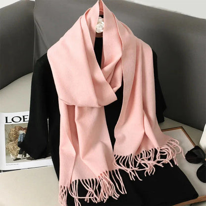 62-Color Winter Cashmere Scarf – Warm Tassel Pashmina Wrap for Women