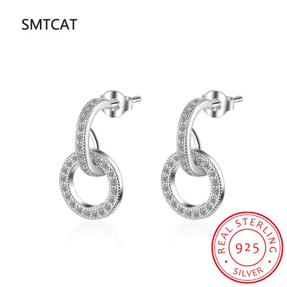 Sterling Silver Moissanite Circle Stud Earrings | D Color VVS1 Classic Jewelry