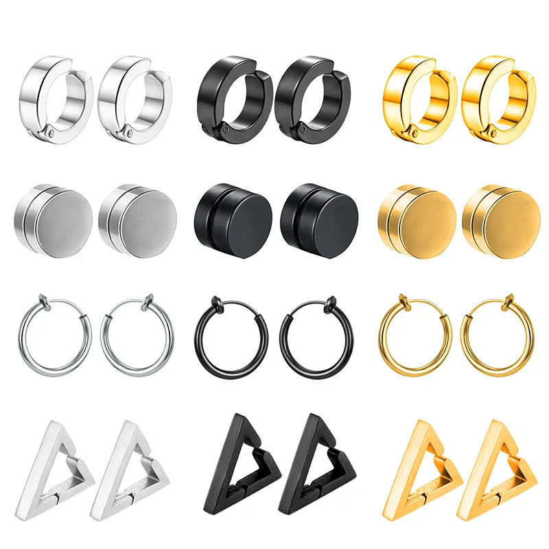 Gothic Hoop Earrings for Men and Women | Stainless Steel Clip-On Ear Cuffs