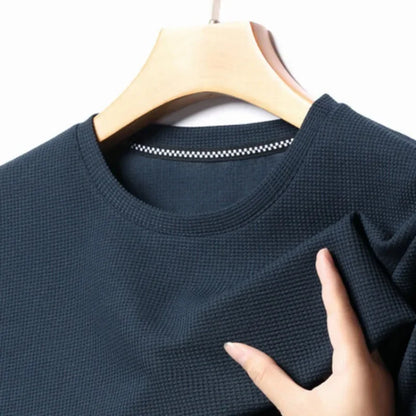 Men's Waffle Knit Short Sleeve Tee - Round Neck Casual Summer T-Shirt