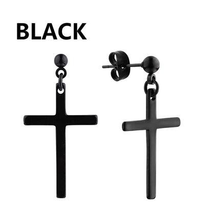 Black Punk Cross Hoop Earrings | Stainless Steel Unisex Jewelry