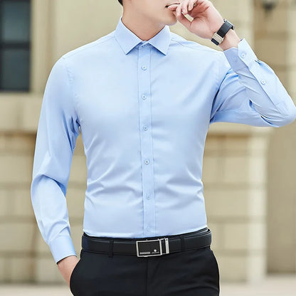 Plus Size Men’s Long Sleeve Business Shirt - Slim Fit Solid White Dress Shirt Sizes M–8XL