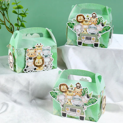 4pcs DIY Jungle Animal Candy Boxes Safari Birthday Party Decoration Kids Gift Packaging Box Wild One Baby Shower Supplies