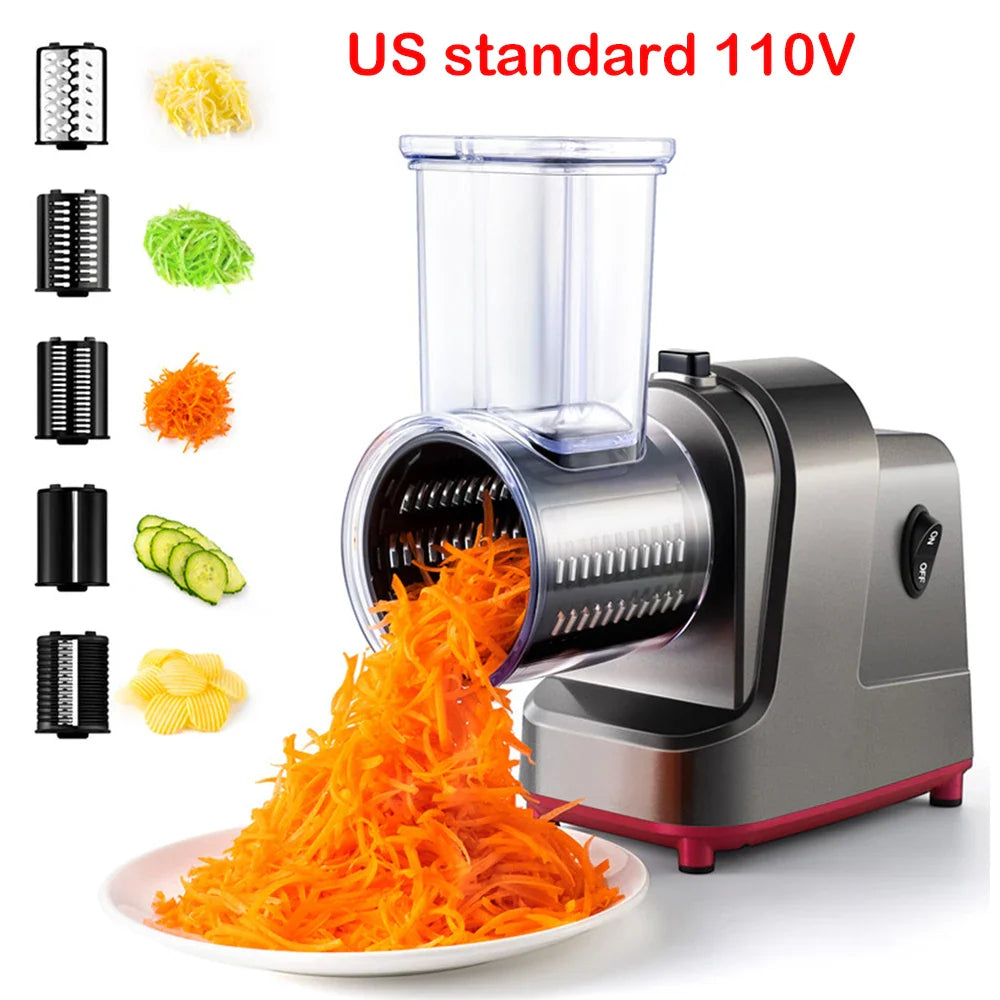 250W 5-in-1 Electric Vegetable Slicer Shredder Salad Shooter Cheese Grater Cutter for Carrot Cabbage Potato