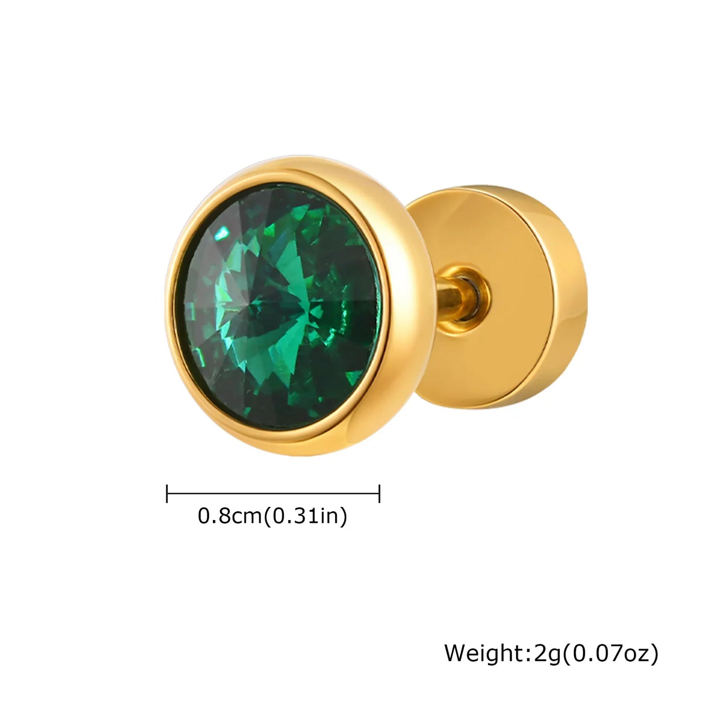 8mm Stainless Steel Screw Back Earrings for Men | Faceted Zircon Studs