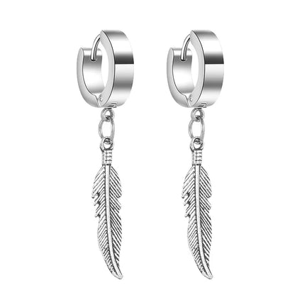 Cross Feather Stud Earrings Set | Unisex Stainless Steel Punk Jewelry