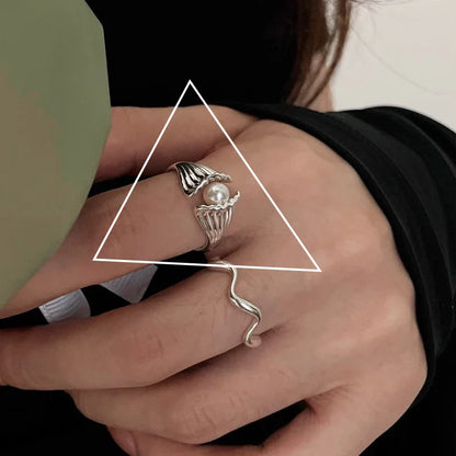 VENTFILLE 925 Sterling Silver Adjustable Rings | Vintage Hip Hop Couples Jewelry