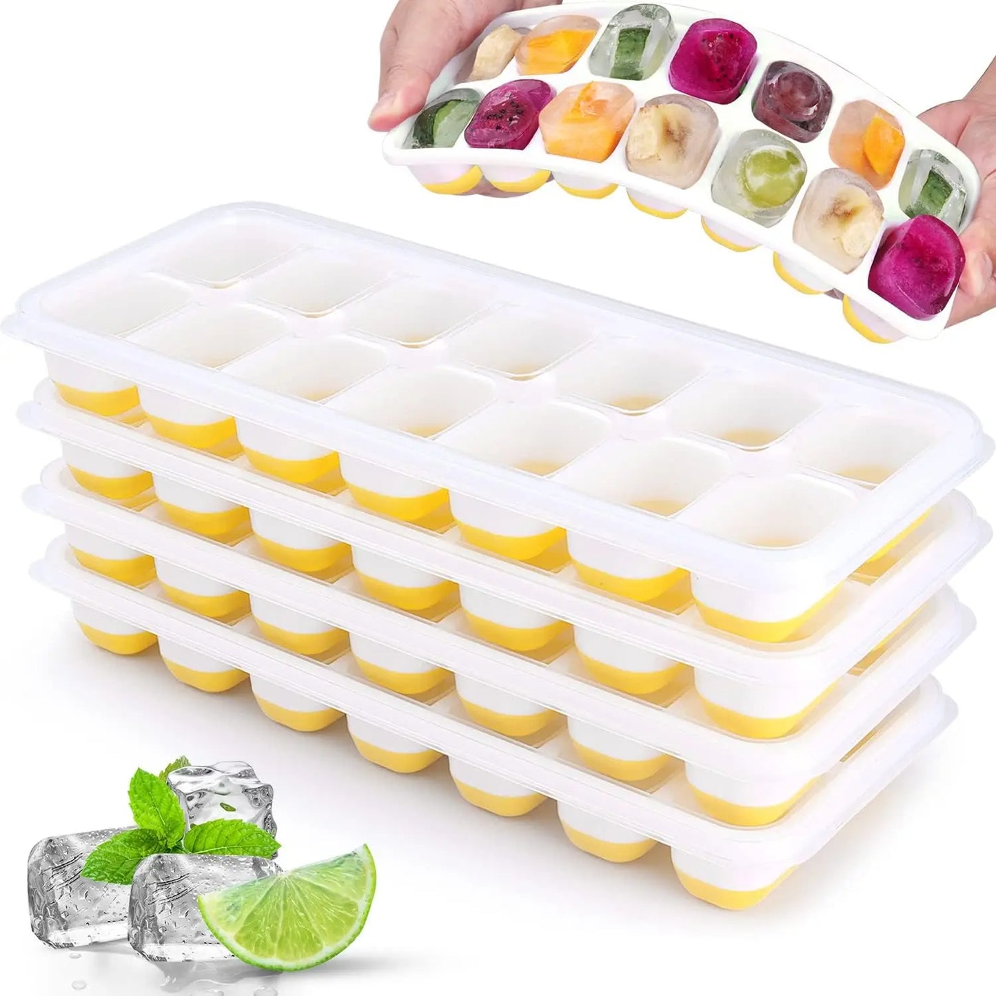 14 Grid Square Ice Cube Tray with Lid | Silicone Mold for Easy Release