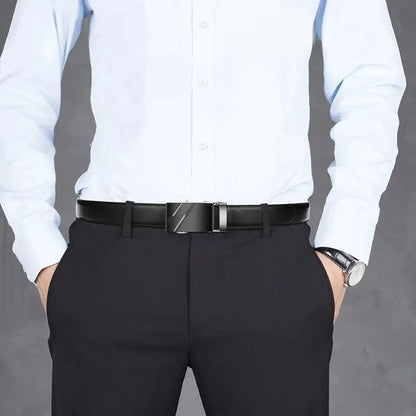 Men's PU Leather Belt with Metal Buckle — 3.5 cm (1.4 in) Wide Dress & Casual Belt for Jeans and Cargo Pants