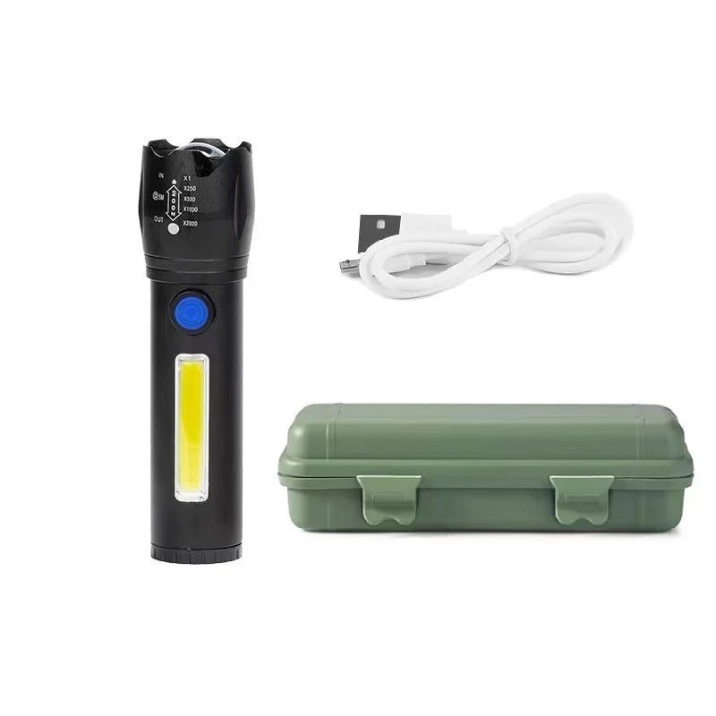 Mini XPE COB LED Flashlight | Rechargeable Dual Light Source for Hiking Camping and Fishing