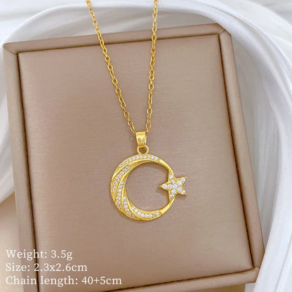 Crescent Moon Pendant Necklace | Vintage Stainless Steel Choker for Women